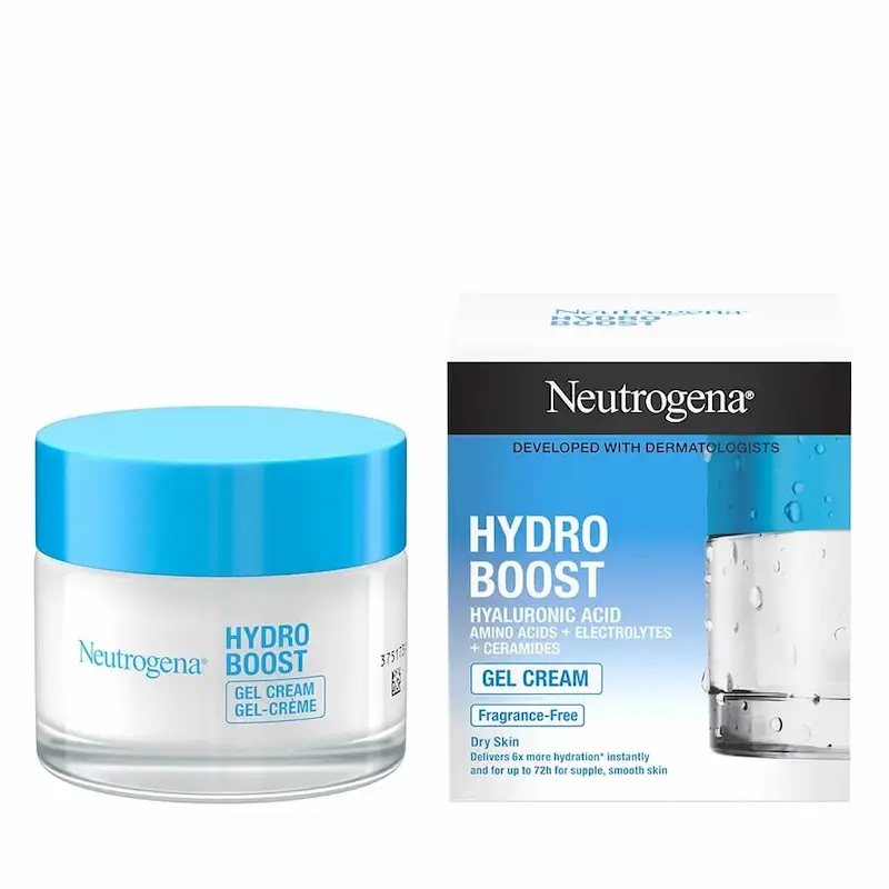Neutrogena Hydro Boost Gel-Cream 50ml box, fragrance-free moisturizer for normal to dry skin
