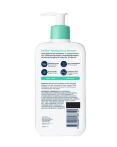 CeraVe Foaming Facial Cleanser – Back Label with Ingredients and Directions Back side of CeraVe Foaming Facial Cleanser showing ingredients and usage instructions