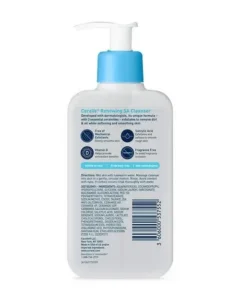 cerave-renewing-sa-cleanser-back-label-ingredients-237ml- Back label of CeraVe Renewing SA Cleanser showing ingredients, usage directions, and key features