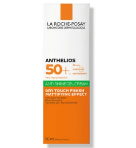 La Roche-Posay Anthelios Anti-Shine SPF 50+ Sun Cream Gel product packaging with orange label