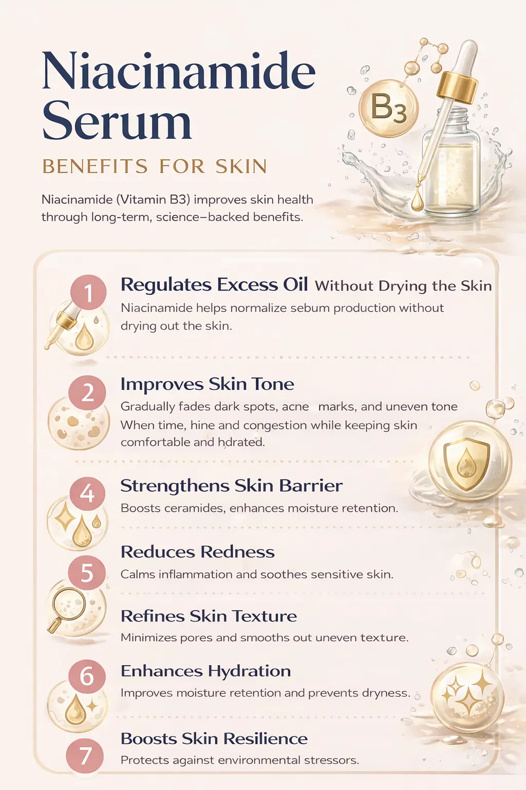 Infographic showing niacinamide serum benefits