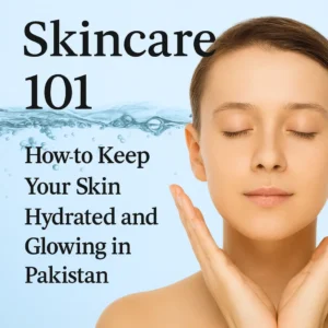 A close-up of a person with clean, hydrated skin and water splash background