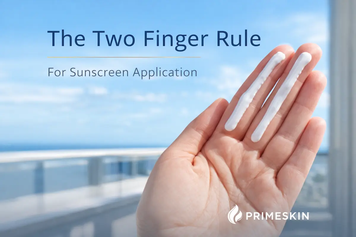 Two finger rule for sunscreen application showing the correct amount of sunscreen for face and neck