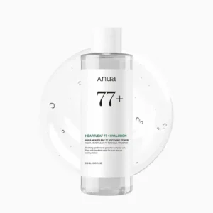 Anua Heartleaf 77% Soothing Toner 250ml bottle for calming redness and balancing sensitive skin