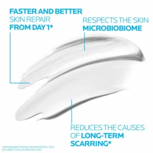 la-roche-posay-cicaplast-baume-b5-plus-texture-benefits Texture of La Roche-Posay Cicaplast Baume B5+ showing a rich white balm that repairs skin from day one