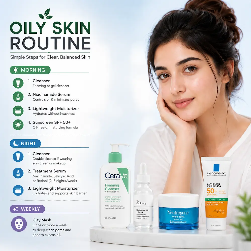 Complete oily skin routine steps and products for users in Pakistan