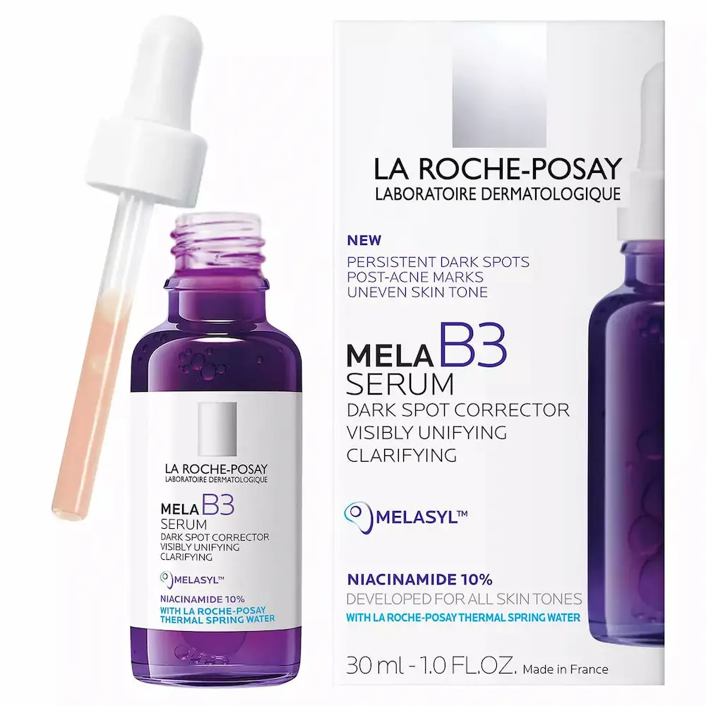 La Roche-Posay Mela B3 Dark Spot Serum 30ml bottle with dropper for persistent dark spots and post-acne marks